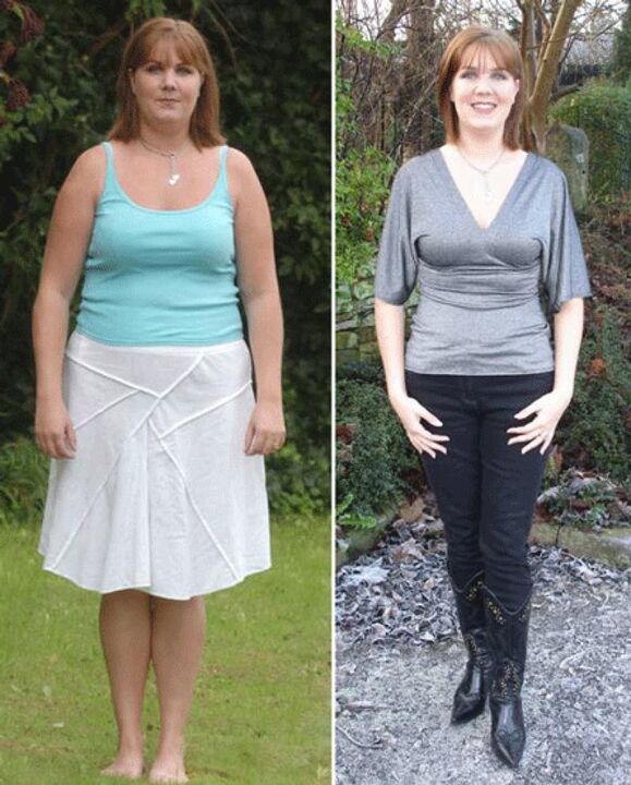 Woman before and after losing weight on a kefir diet